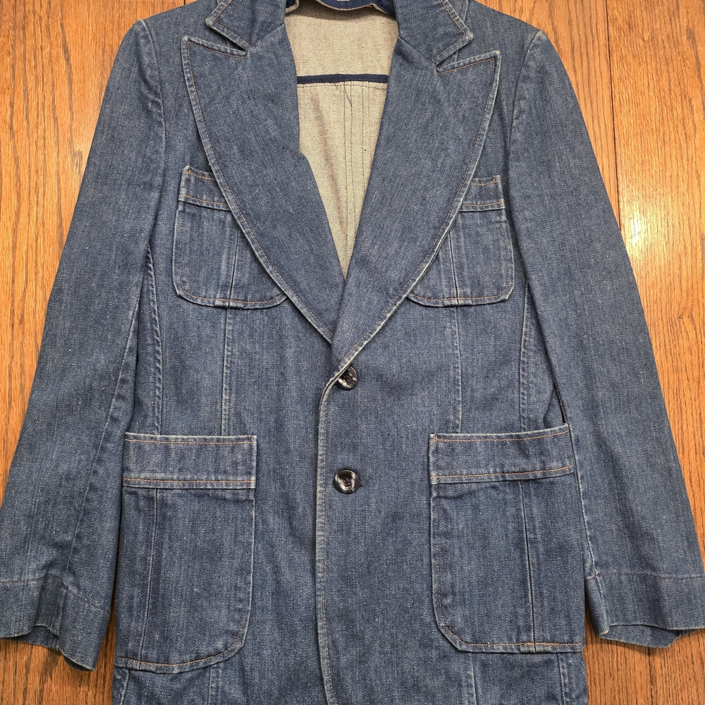 Vintage 1970s Sedgefield Denim Blazer Jacket Tailored Western Leisure Coat 40R